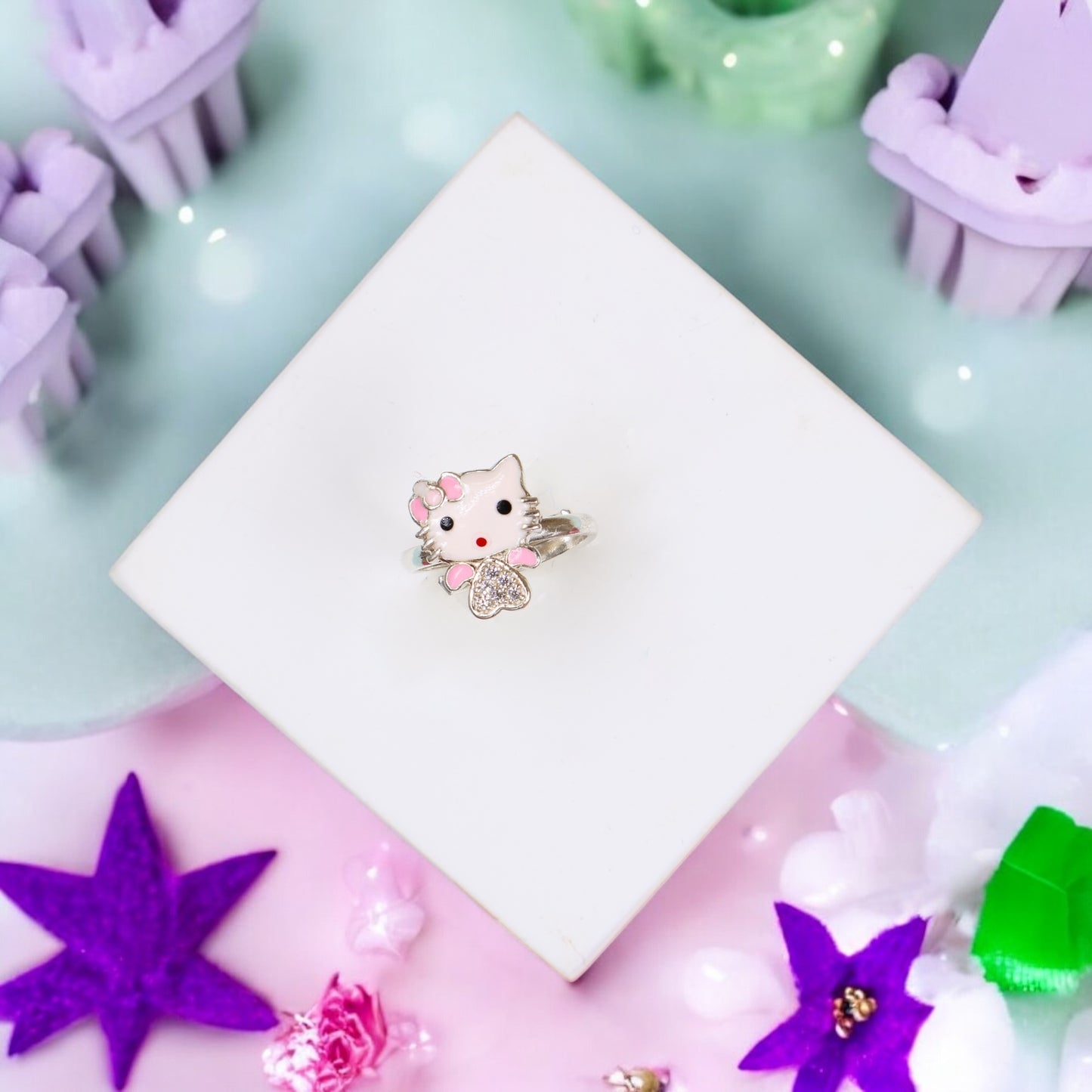 Pink Bow Kitty Ring